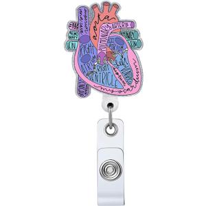 Funny Cardiac Retractable Badge Reel with ID Clip Name Tag Card Gift for Doctor Nurse Heart Anatomy Nursing Student Medical Worker Alligator Clip