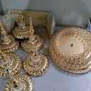 Lallisa 13 Piece Gold Cake Stand Set, Vintage Cake Dessert Display with Crystal Rim & Cupcake Trays for Wedding, Birthday Anniversary Parties, Dessert Table Decoration