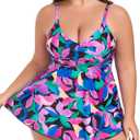 RELLECIGA Women's Tummy Control Tankini Set Swimsuits V Neck Two Piece Bathing Suits Full Coverage Swim Tank with Molded Cups (S)