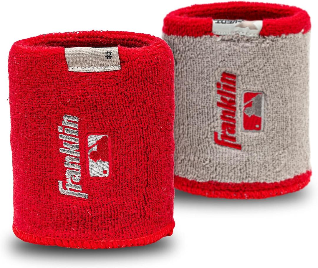 Franklin Sports MLB Wristbands - Xvent - Baseball + Softball - 4 inches - Breathable + Durable (Red & Gray)