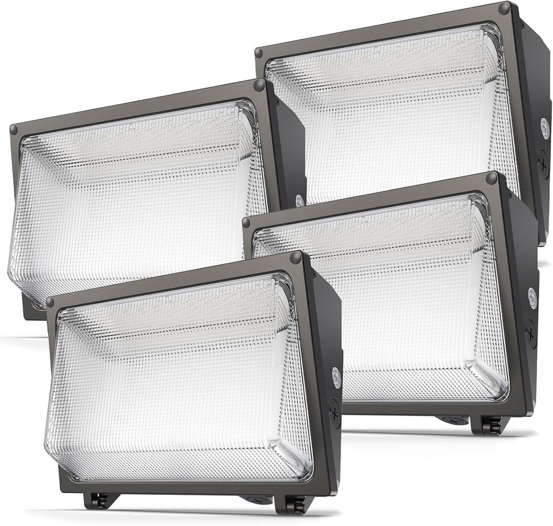 Glass Lens Wall Pack: 120W Outdoor LED Wall Lights 4Packs - 18000lm LED Wall Pack with photocell for Yard Entryways Walkways UL Listed