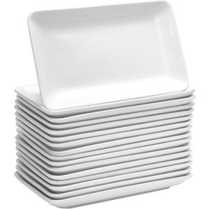 Irenare 24 Pcs 8 Inch Rectangular Salad Plates White Rectangular Porcelain Dessert Plates Appetizer Serving Tray Rectangular Porcelain Platters for Fruit Sushi Dinner Parties, Microwave, Oven Safe
