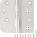 Satin Nickel Door Hinges 4 Inch Square Rounded 5/8" Radius Hinges for Doors Reversible Full Mortise Combination 4 in Door Hardware 6 Pack