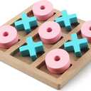Seenelling Wooden Tic Tac Toe Game Tic Tac Toe Board Game 7 Inch Wood Board Table Top Living Room Decor Fun Family for Family Night Indoor Outdoor Party Adults Classic Travel (Pink Blue)