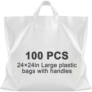 Qilery 100 Pack 24" x 24" Large White Plastic Shopping Bags with Handles Reusable Merchandise Gift Bags Bulk for Small Business Merchandise Retail Grocery Packaging Gift Giving