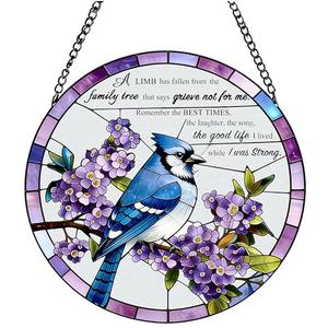 Stained Glass Window Hanging 7.8 in Memorial Ornaments with Poem Sympathy Gifts for Loss of Loved One Sun Catchers Indoor Window Bird Ornaments Suncatcher Decor