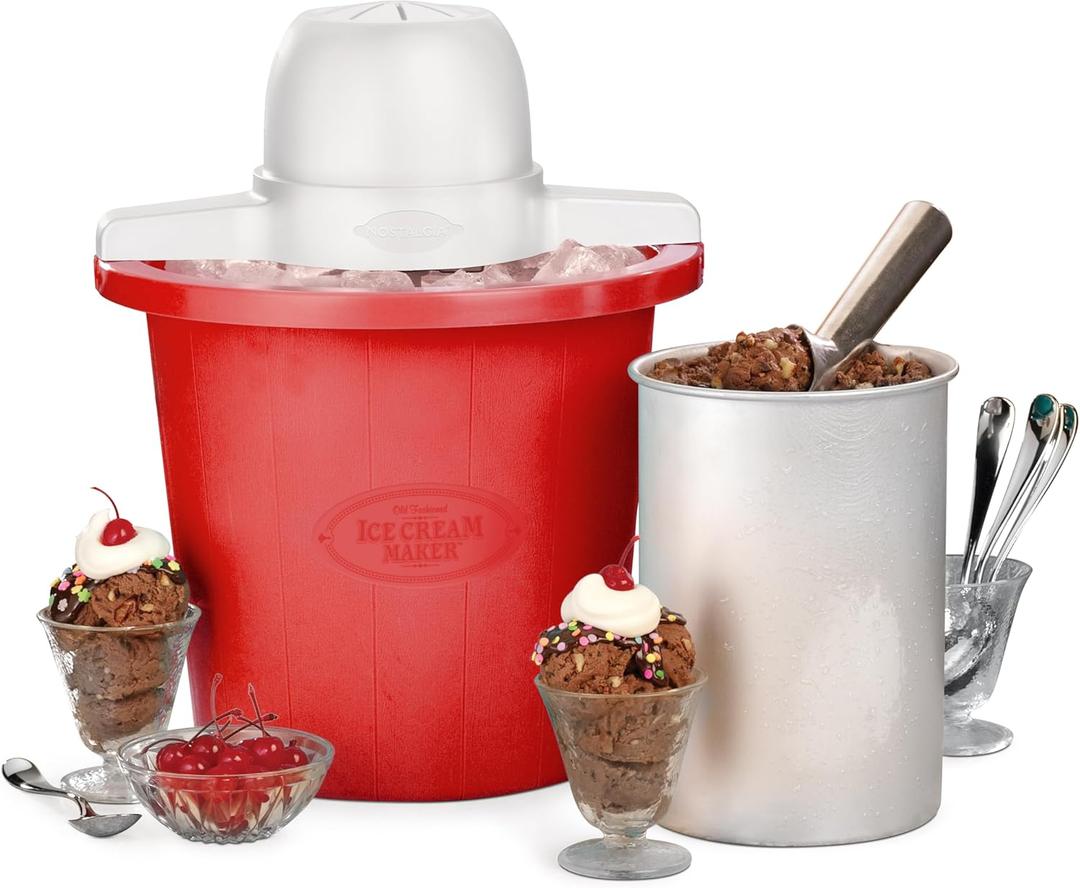 Nostalgia Electric Ice Cream Maker  Parlor Style, Old Fashioned Soft Serve Ice Cream Machine Makes Frozen Yogurt or Gelato in Minutes - Fun Kitchen Appliance  Red - 4 Quart