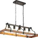 Feohak Farmhouse Chandeliers for Dining Room, 5-Light Rustic Kitchen Island Light Fixture, Wood Linear Industrial Black Rectangular Ceiling
