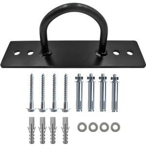 Battle Ropes Anchor, Battle Rope Wall Ceiling Mount Kit Bracket Hook for Suspension Straps Crossfit Gymnastic Rings, Body Weight Strength Training Systems, Yoga Swings Hammocks, Boxing Equipment (1 set Black)