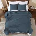 WRENSONGE King Size Quilt-3 Pieces Lightweight Navy Blue Bedspreads King Quilt Bedding Set for All Season, Soft Summer Coverlet with 2 Pillow Shams Suitable for Bed & Couch