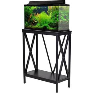 Aquatic Fundamentals 20 Gallon Metal/Wood, Aquarium Stand, Console Table, 24.2" L x 28" W, Black