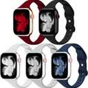 5 Pack Silicone Slim Bands Compatible with Apple Watch Band 38mm 42mm 40mm 44mm 41mm 45mm 46mm 49mm, Soft Narrow Sport Thin Strap for iWatch Ultra 3 2 1 Series 11/10/9/8/7/SE/6/5/4 Women Men (Black/Wine Red/White/Grey/Navy Blue)