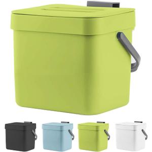 LALASTAR 1.8 Gallon Hanging Trash Can, Green, Plastic, Compost Bin Indoor Kitchen Sealed, Small Trash Can with Lid, Mountable (7L-New)