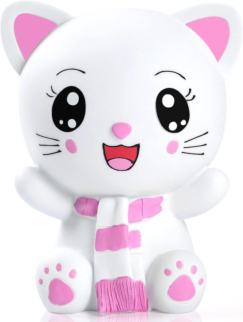 H&W Kitten Money Bank (Pink), Shatterproof Cat Piggy Bank, First Coin Bank, Best Christmas Birthday for Kids Boys Girls Home Decoration (WK19-D3)