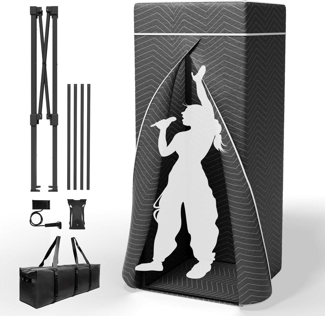 Portable Vocal Booth, Echo-Free Recording Booth Sound Proof Shield, Foldable Isolation Booth with Travel Bag for Voice Over, Podcasting, Music, Home Studio, 33 x 33 x 80 inches