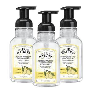 J.R. Watkins Foaming Hand Soap with Pump Dispenser, Moisturizing Foam Hand Wash, Alcohol-Free, Cruelty-Free, Lemon, 9 fl oz, 3 Pack