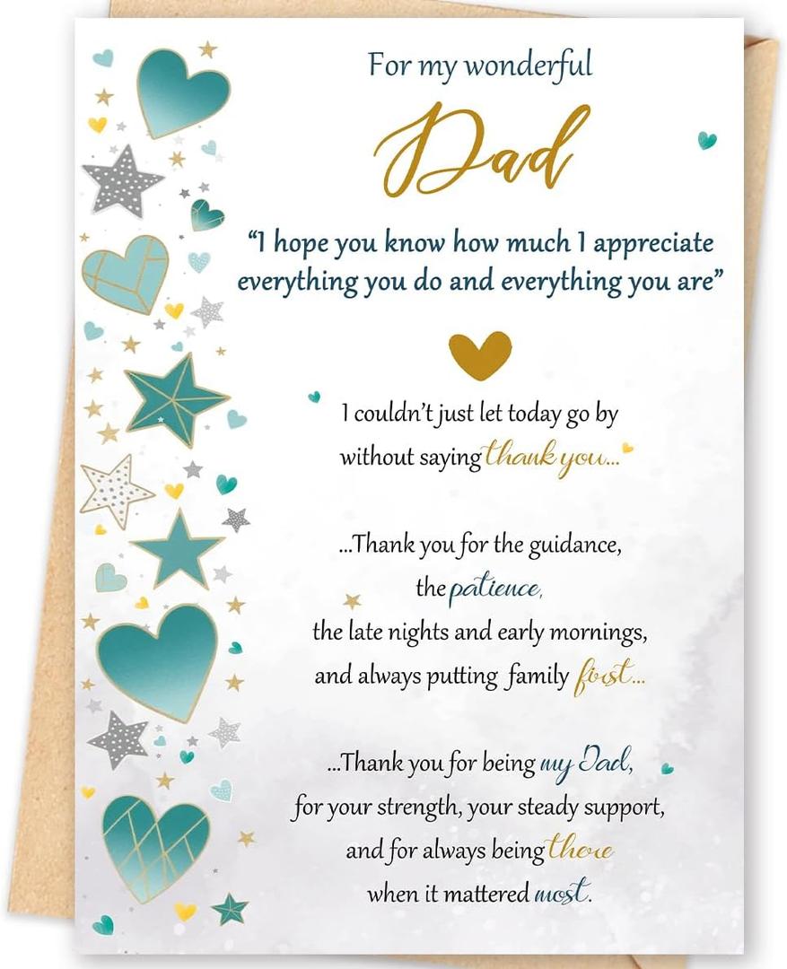 12 x Missonemi Dad Birthday Card | Heartfelt Birthday Gifts Card for Dad from Son or Daughter, Meaningful Birthday Greeting Card for Father
