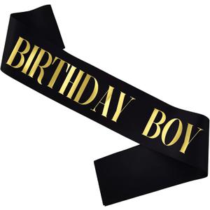 Birthday Boy Sash, Gold Foil Black Birthday Sash for Boy's 10th 13th 16th 18th 21st Fun Birthday Party Gifts Favors Decorations