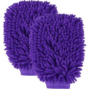 wuyaoyao 2PCS Car Wash Mitt, 10.14"7.12" Chenille Microfiber Car Wash Mitts, Scratch-Free & Lint-Free, Absorbent Double Sided Clean Glove for Cars Cleaning, Auto Cleaning Supplies (Dark Purple)