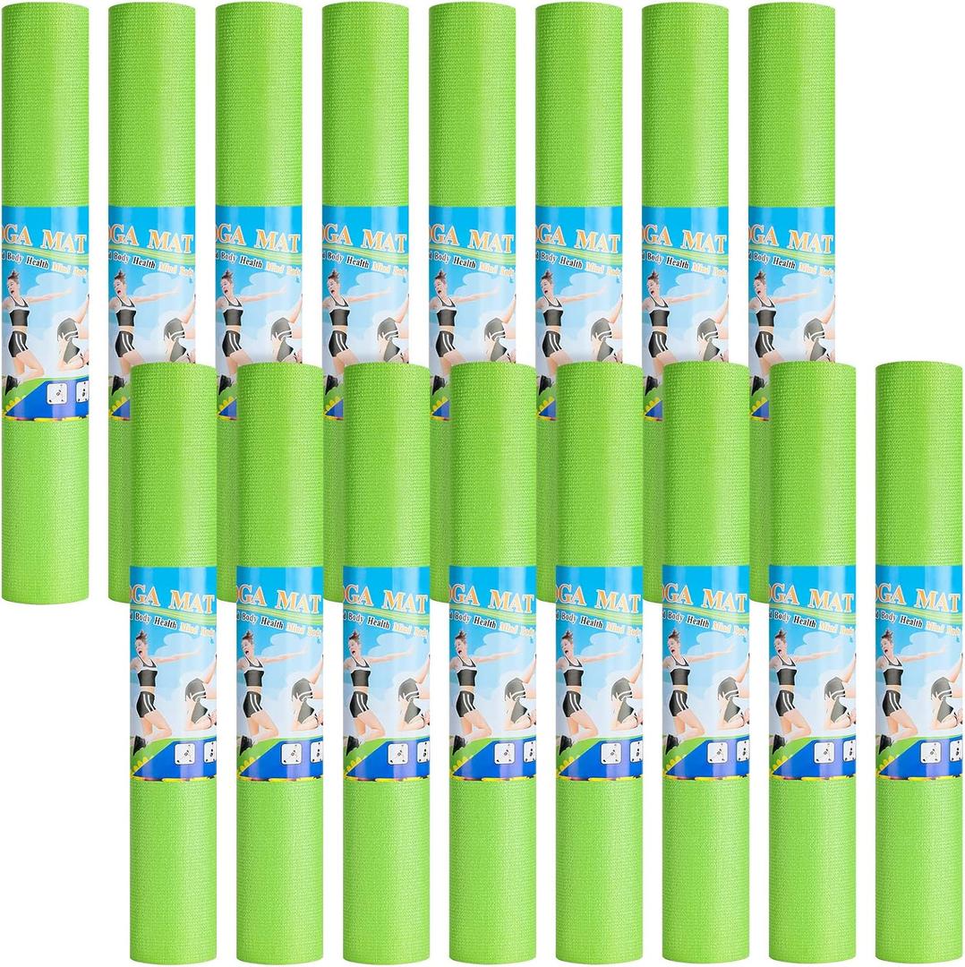 Funtery 16 Pack 3 mm Thick Yoga Mat Exercise Workout Mat Non Slip Fitness Pad for Women Gym Home Yoga Pilates (Green)