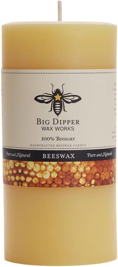 Big Dipper Wax Works 100% Pure Beeswax Pillar Candles (1 Pack)  3" x 6" Handmade in USA, Long Burning Clean Soot-Free, Natural Honey Aroma, Eco-Friendly Cotton Wick, Home Dcor & Meditation