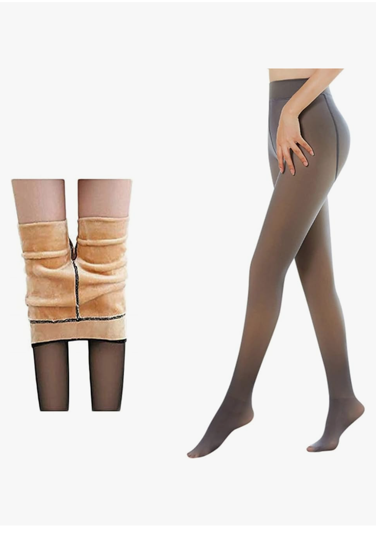Warm Translucent Fleece Lined Tights for Women, Large