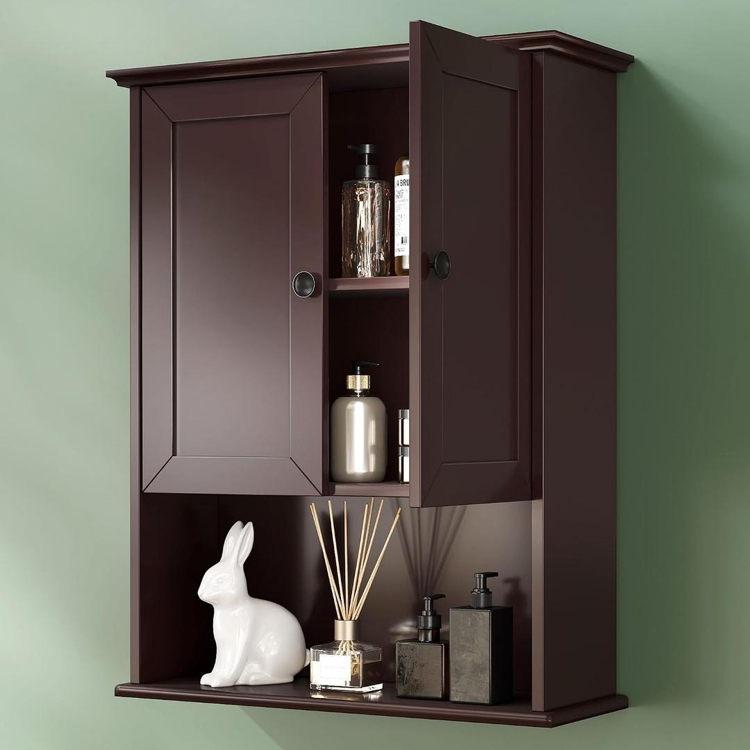Bathroom Cabinet Wall Mounted Dark Espresso Wooden Medicine Cabinets Over Toilet Storage 24x30 Inch Hanging Wall Cabinet with 2 Door & Adjustable Shelf, Soft Hinge, Metal Handle