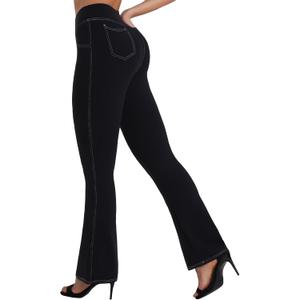 Sunzel Women's Sustainable High Waisted Mini Flare Leggings with Pockets | 30-Inch Inseam, High Waisted, Tummy Control, Side Pockets, Recycled Fabric, Denim Look, Mini Flare Leg, For Yoga Gym Workouts (M)
