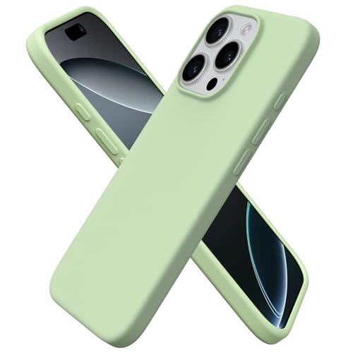 ORNARTO Compatible with iPhone 16 Pro Case 6.3", Slim Liquid Silicone 3 Layers Soft Gel Rubber Shockproof Protective Cover with Anti-Scratch Microfiber Lining-Matcha