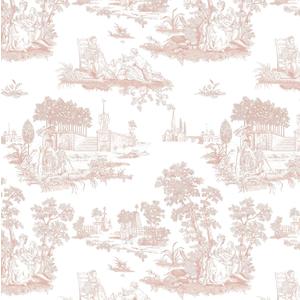 2 x HeloHo Peel and Stick Wallpaper Pink and White Toile Wall Paper Vintage Self Adhesive French Contact Paper Decoral for Bedroom Bathroom Living Room 17.3" X 78.7"