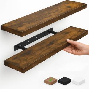 Vervida Floating Shelves for Wall Bathroom Shelf Bedroom Kitchen Living Room Hanging Book Shelves Small Farmhouse Decor 17 inch Set of 2, Rustic Brown
