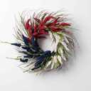 24" Faux Astilbe Summer Front Door Wreath in Red, White and Blue, Wall Ornament, Wall Hanging, Window Hanging for Home Holiday Decor Housewarming Gift