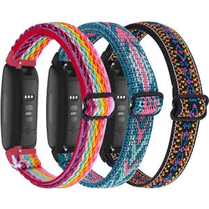 3-Pack Elastic Nylon Bands Compatible with Fitbit Inspire 3/Inspire 2/Inspire HR/Inspire, Breathable Adjustable Replacement Stretchy Nylon Loop Wristband Sport Strap for Woman Man
