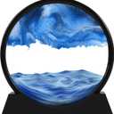 AIHYING Moving Sand Art Liquid Motion 3D Round Glass Deep Sea Sandscapes Pictures Relaxing Desktop Home Office Decor Gift Blue 7"