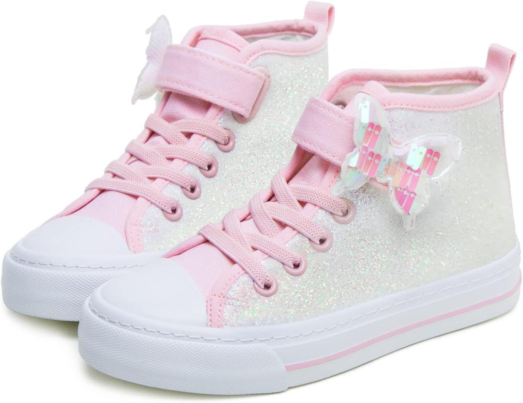 Toandon Kids Adorable Fashion High Top Casual Canvas Sneakers, Size 3 Big Kid, Pink Butterfly