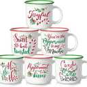 Pickmesh Christmas Coffee Mug Set of 6, 14Oz Christmas Ceramic Mugs With Handle Novelty Red Green Cups Enamel Xmas Mugs for Winter Xmas Gift Party Supplies