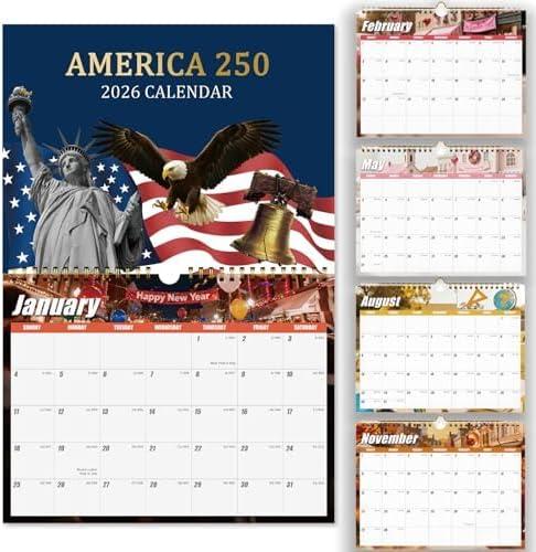 3 x 2026 Wall Calendar 12 Month, Wall Calendar 2026 for 250 Anniversary USA, US 250th Anniversary Calendar for Office and Home Planning