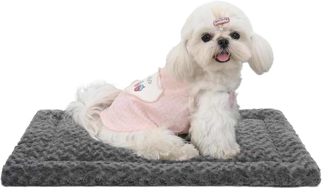 Washable Dog Bed Mat Pet Crate Pad Soft Fluffy Pet Kennel Beds Dog Sleeping Mattress for Large Jumbo Medium Small Dogs, 21 x 13 Inch, Gray (Grey)