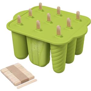 Silicone Popsicles Molds, 9 Cavity Homemade Frozen Ice Popsicle Maker-BPA Free, Silicone Freezer Molds with 50 Sticks, DIY Ice Pop Cream Mold for Kids Adult Teens (Green)