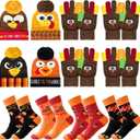 20 Pcs Thanksgiving Turkey Trot Costume Set Turkey Trot Gear Include Autumn Funny Pom Pom Beanie Socks Gloves for Thanksgiving Day Cosplay