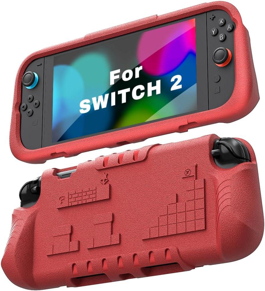 Kids Case for Nintendo Switch 2 with Game Card Slots,Kid Friendly Ultra-Light Anti-Fall & Shockproof EVA Switch 2nd Protection Cover with Ergonomic Grip, Durable Gaming Protective Shell for Teens (Red)
