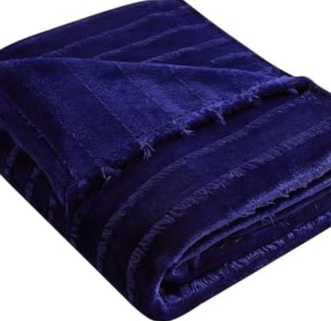 FINENESS Couch Lightweight Warm Throw Blanket Navy Blue 50" x 60",Travel Blanket Cozy Plush Fuzzy Plaid Striped Blankets for Sofa