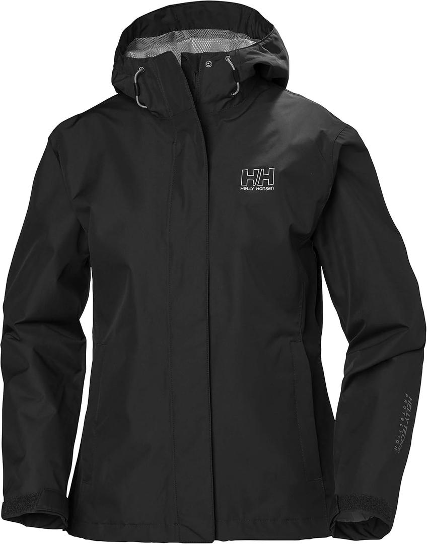 Helly Hansen Women's Seven J Waterproof, Windproof, and Breathable Rain Jacket with Hood (Black, M)