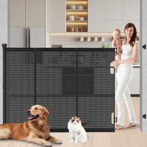 Extra Tall Retractable Baby Gates: 51" High Pet Gate, Extend up to 71" Wide, Mesh Baby Gate with Support Rods Jump-Proof Design for Cats & Large Dogs Tall Dog Cat Gate Indoor Outdoor, Black