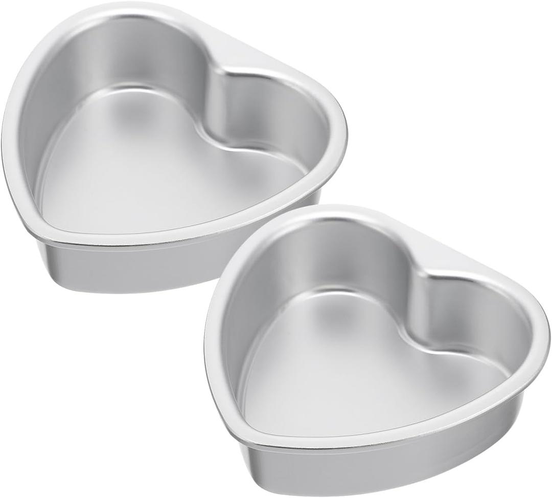 DECHOUS 2Pcs Heart Shaped Cake Pans 4 Inch, Aluminum Small Heart Cake Pans with Removable Bottom, 4 in Baking Cake Tin Cake Molds for Valentines Day Mother's Day Wedding Easter Party Birthday (10.7X10.3X3.4CM)