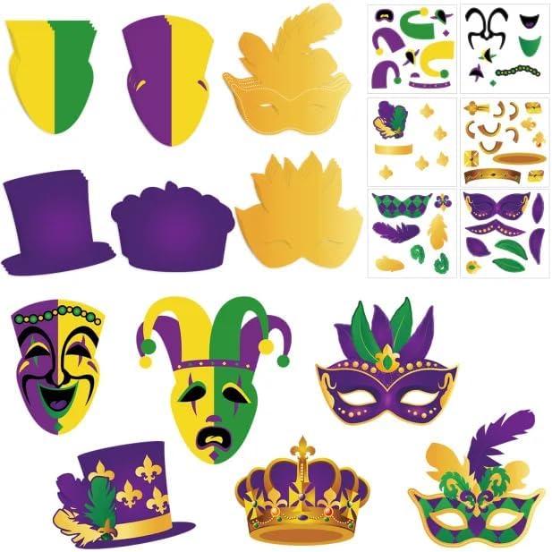 SYUCVQI 24 Sets Mardi Gras Craft Kits for Kids DIY Mard Gras Stickers Mardi Gras Art and Craft Make Your Own Comedy for Masquerade Party Gifts Favor Home School Classroom Activity Decoration Supplies