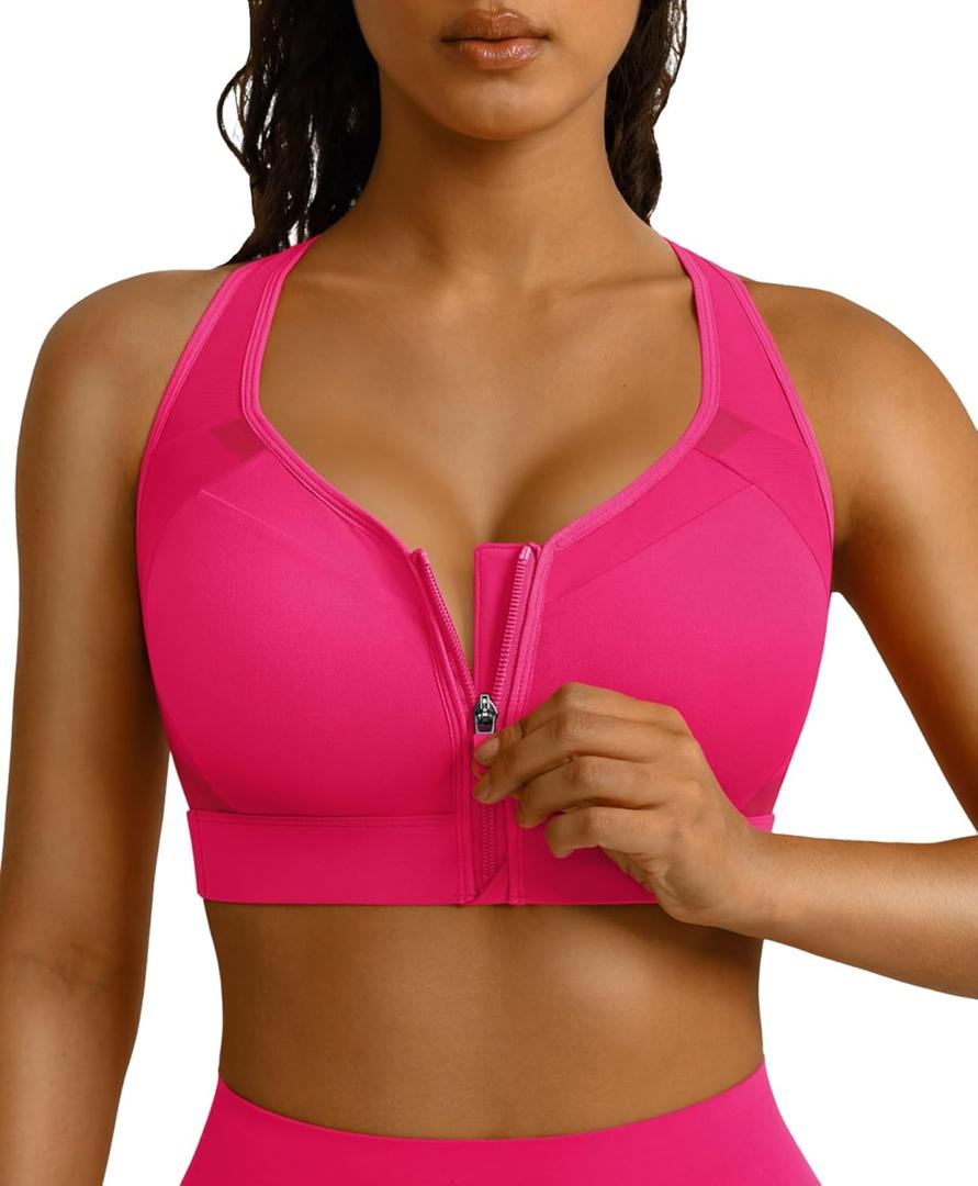 BRXL Sports Bras for Women Front Zip High Impact Adjustable Straps Sports Bra Workout Sports Bras with Sewn in Pads Medium