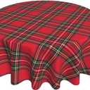 BETGINY Christmas Tablecloth 60 Inch Round Red Green Buffalo Plaid Tablecloth Dust-Proof Wrinkle Resistant Rustic Christmas Checkered Table Cloth for Holiday Party Dining