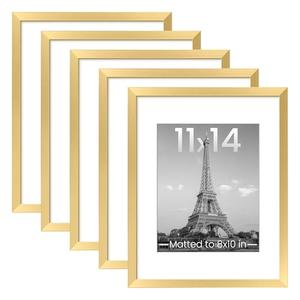 upsimples 11x14 Picture Frame Set of 3, Display Pictures 8x10 with Mat or 11x14 Without Mat, Wall Gallery Photo Frames, Gold