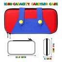 rhyeeing Switch 2 Case Accessories 2025, Protective Hard Shell Cute Portable Travel Carrying Cases with 10 Fun Game Holders, Mario Red Blue Black Bag Compatible with NS2 Nintendo OLED Lite